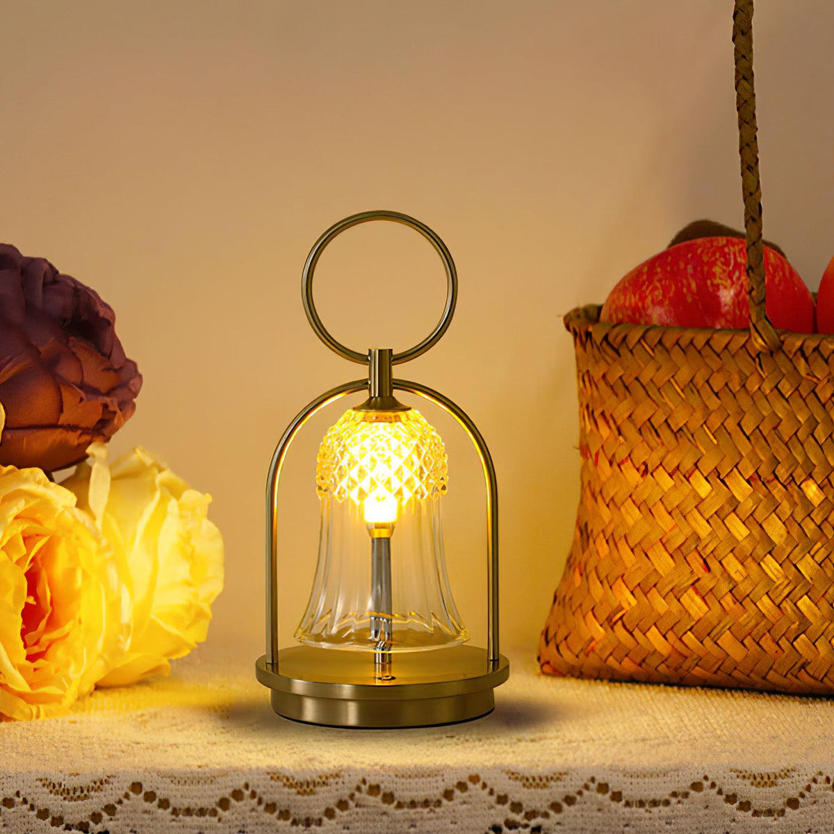 Bell vintage tafellamp met glazen kap