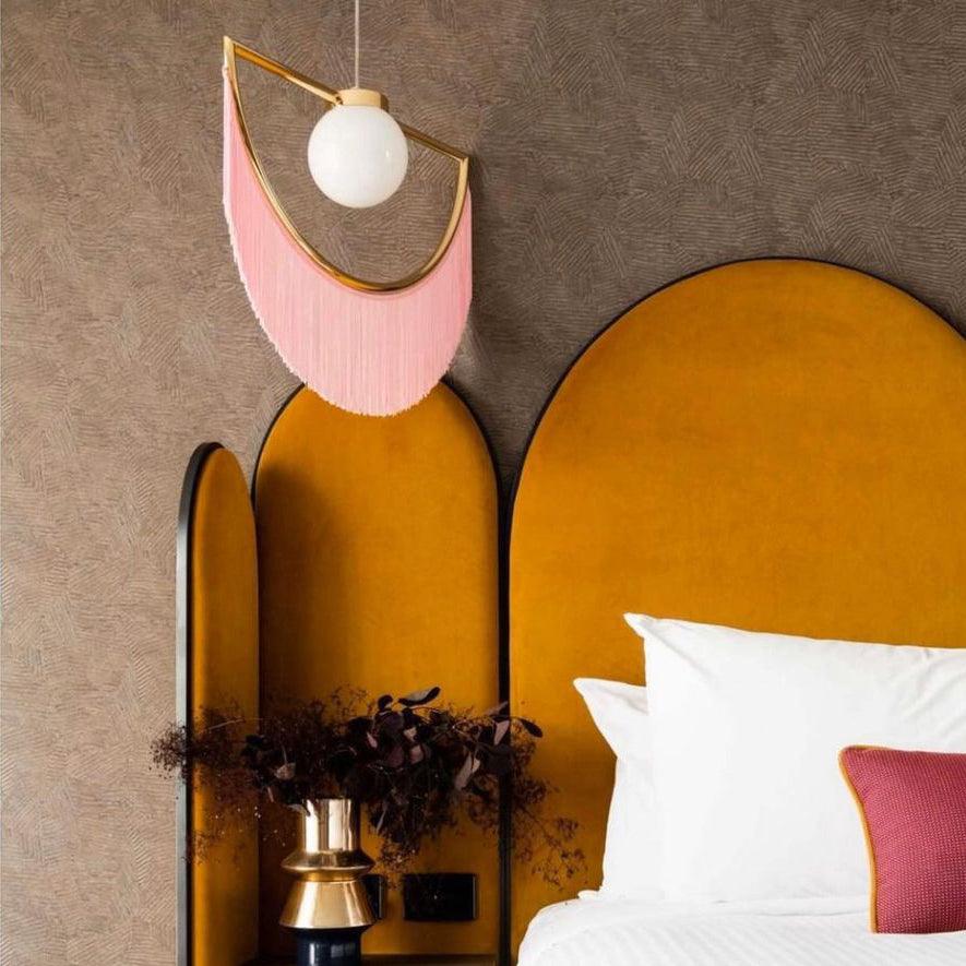 Sirove hanglamp met stoffen franjes bol retro bohemian