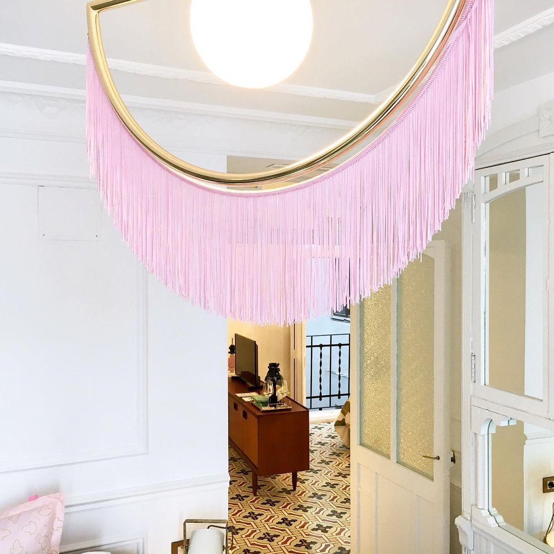Sirove hanglamp met stoffen franjes bol retro bohemian