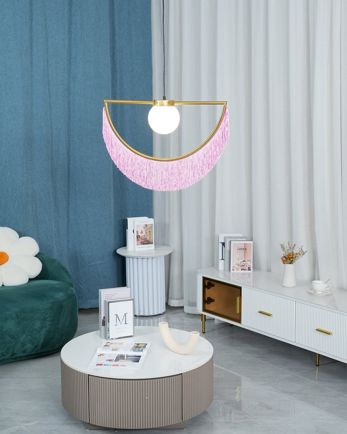 Sirove hanglamp met stoffen franjes bol retro bohemian