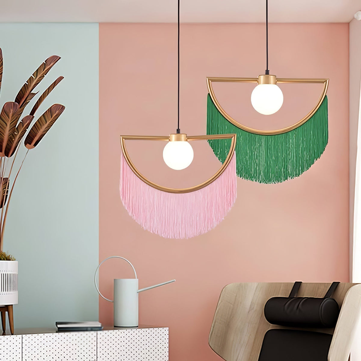 Sirove hanglamp met stoffen franjes bol retro bohemian
