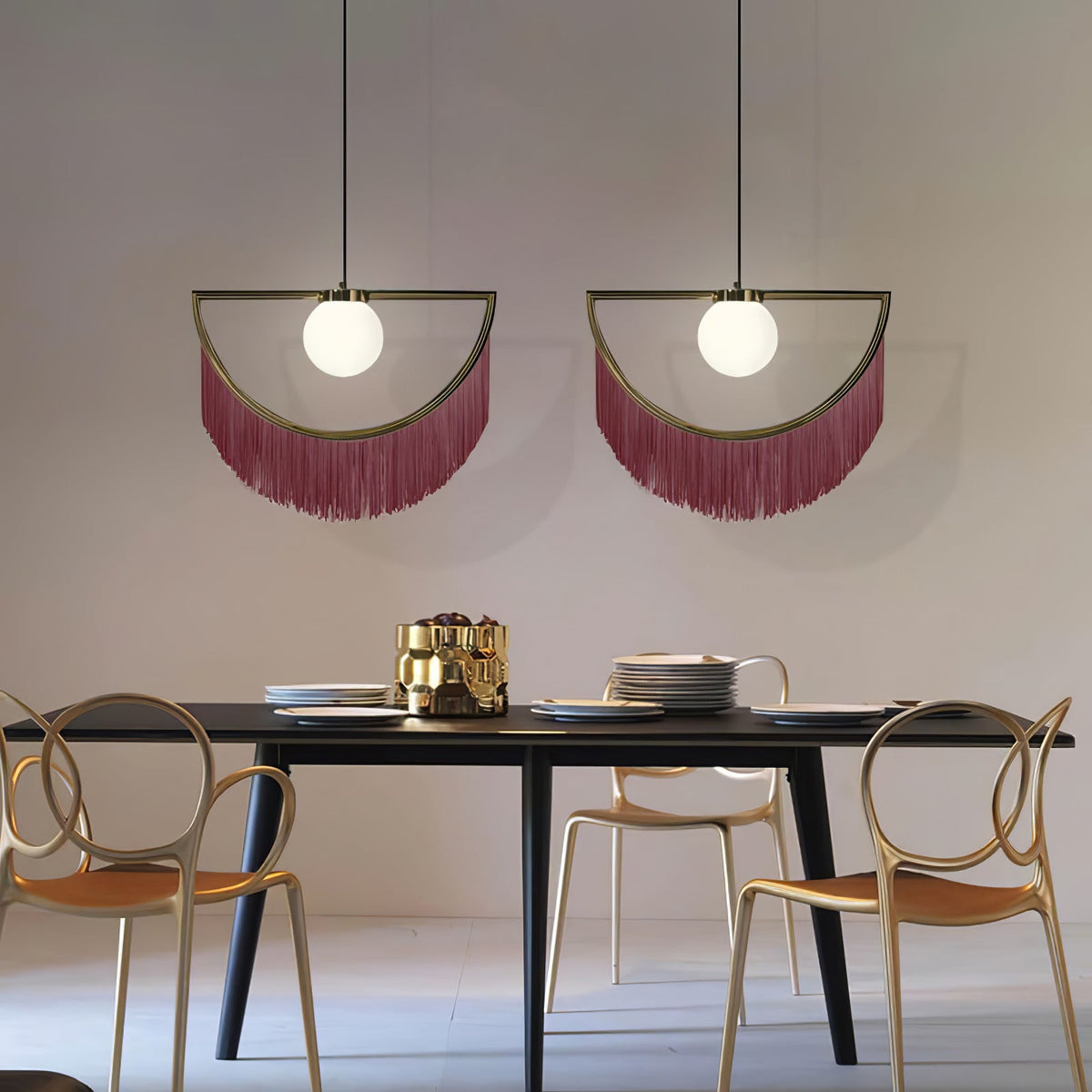 Sirove hanglamp met stoffen franjes bol retro bohemian