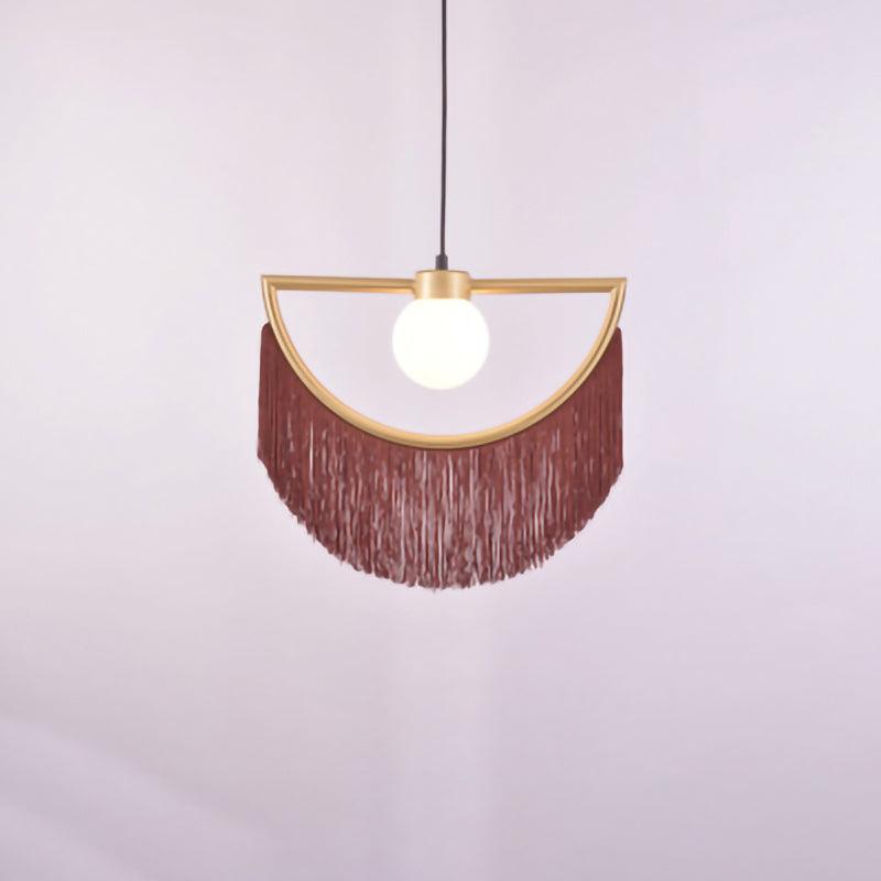 Sirove hanglamp met stoffen franjes bol retro bohemian