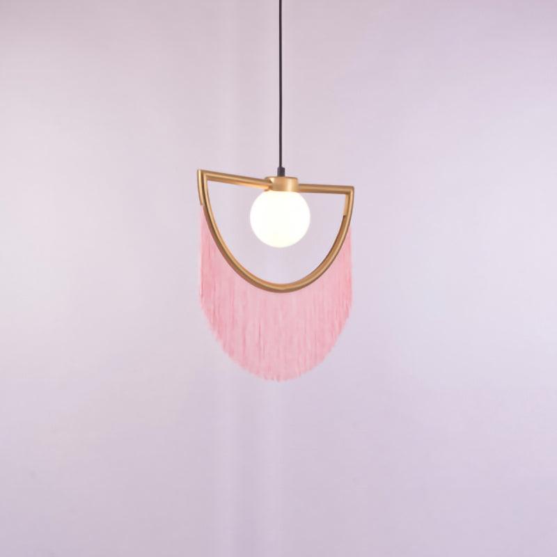 Sirove hanglamp met stoffen franjes bol retro bohemian