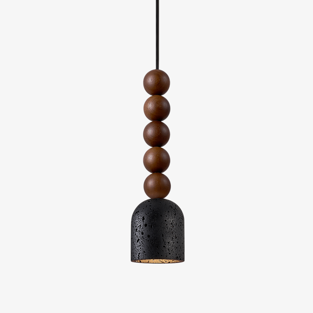 Tavirine hanglamp met houten kralen en travertin