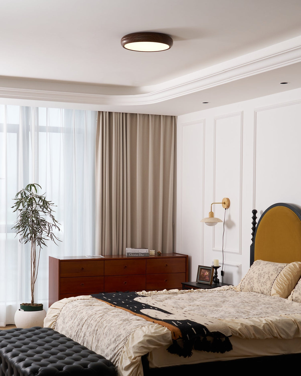 Niralel plafondlamp rond houtnerf acrylaat