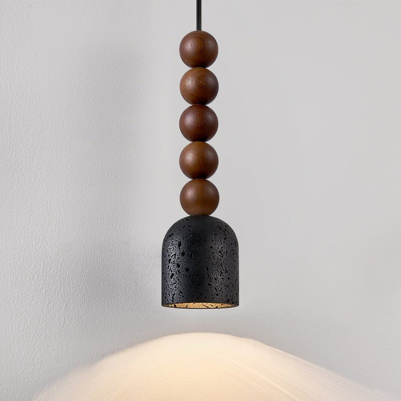 Tavirine hanglamp met houten kralen en travertin
