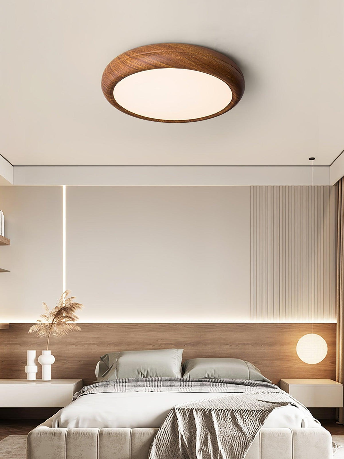 Niralel plafondlamp rond houtnerf acrylaat