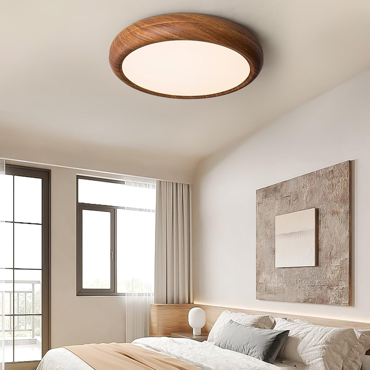 Niralel plafondlamp rond houtnerf acrylaat