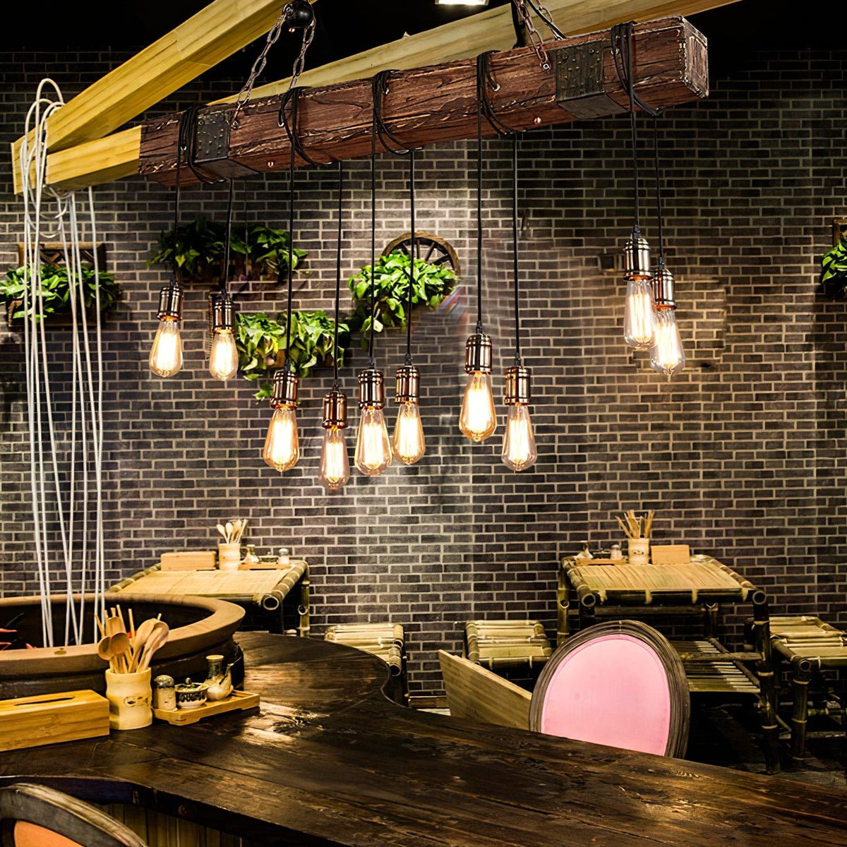 Wexb Kroonluchter Houten Balk Edison Bulb Rustieke Boerderijstijl