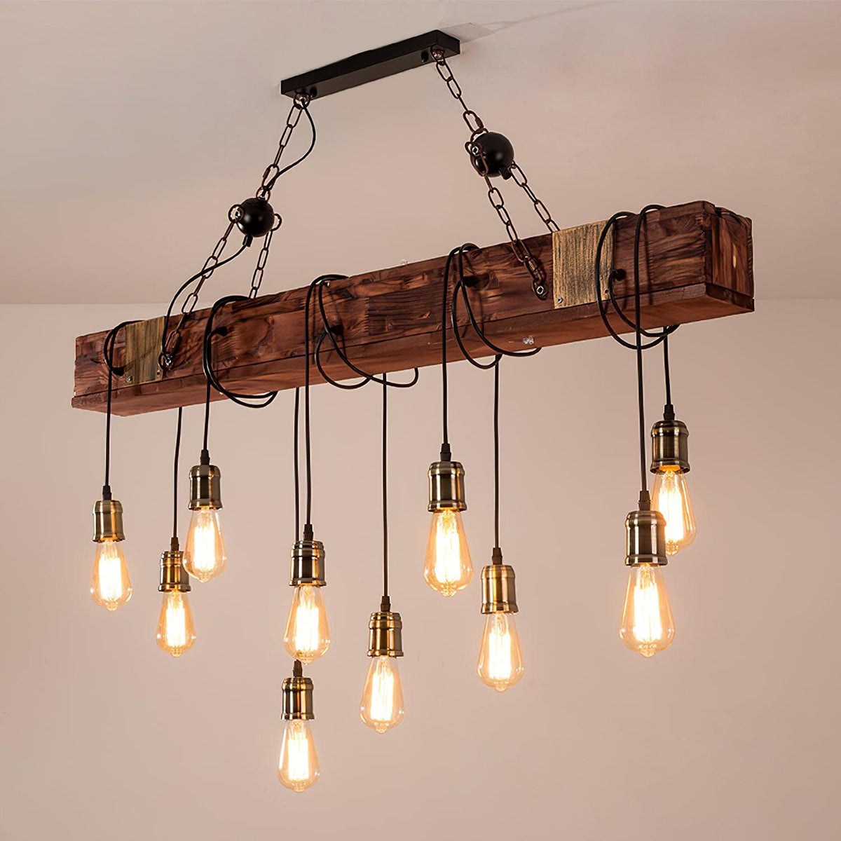 Wexb Kroonluchter Houten Balk Edison Bulb Rustieke Boerderijstijl