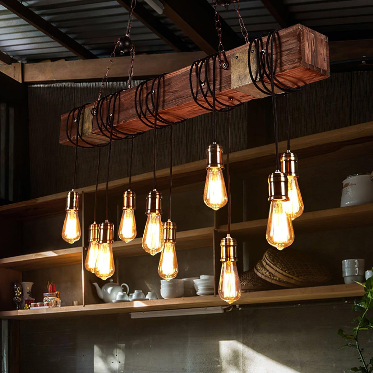 Wexb Kroonluchter Houten Balk Edison Bulb Rustieke Boerderijstijl