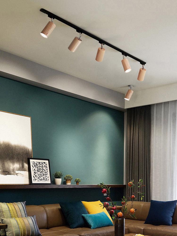 Elviian Plafondlamp Hout Spotrail Verstelbaar lichtpunten
