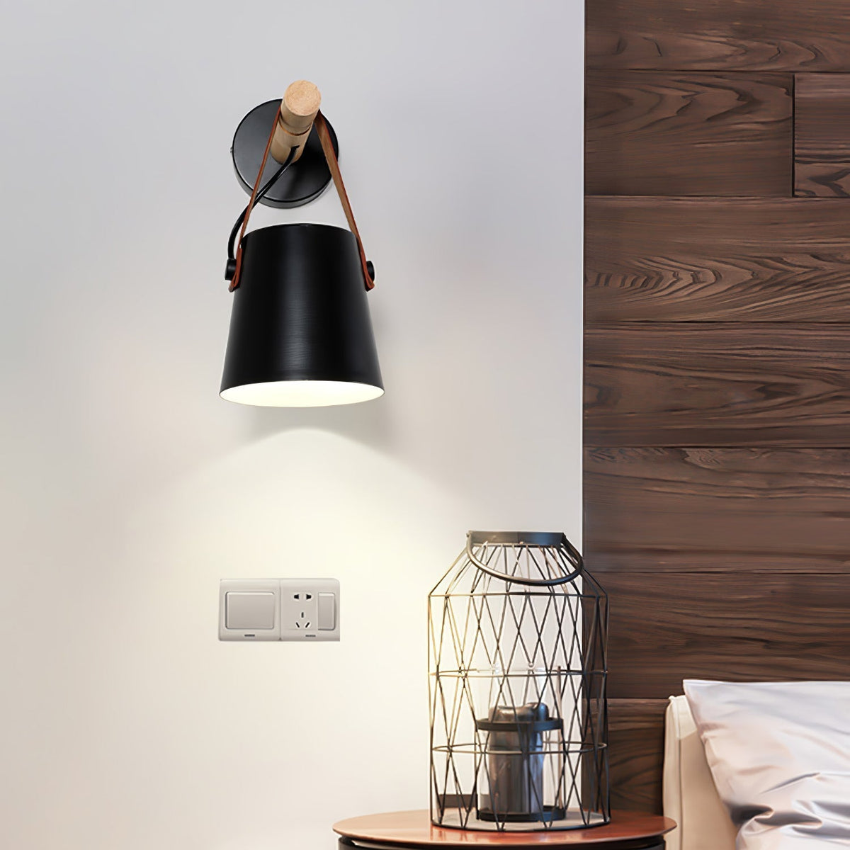 Virixon wandlamp van hout en leer