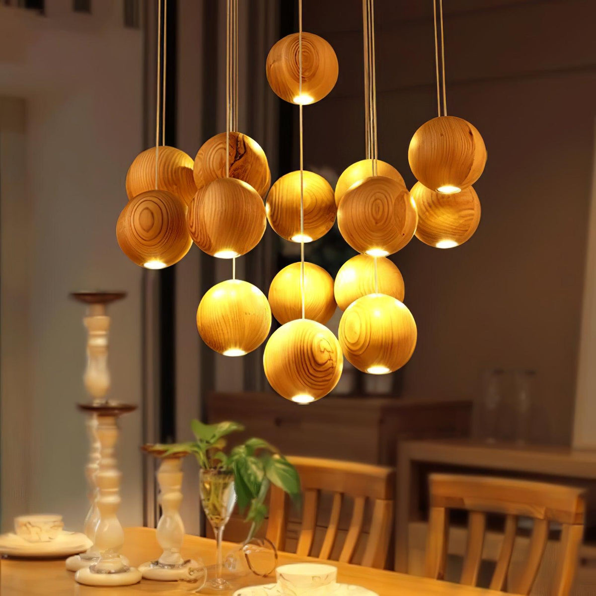 Vixor Nordic Orb Sphere Cluster houten hanglamp