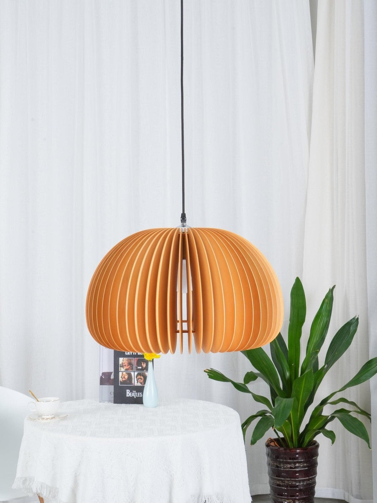 Doren hanglamp hout pompoen koepel noordisch