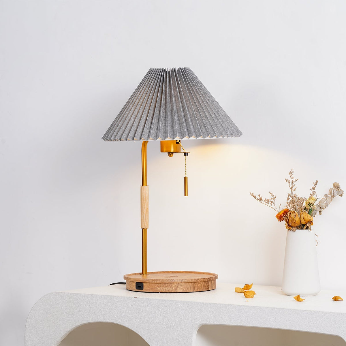 Sylivette Brim Retro Plooide Houten tafellamp