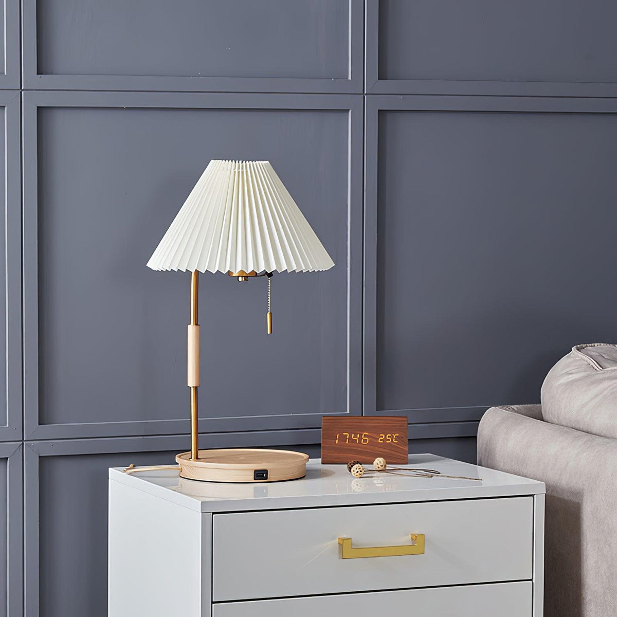 Sylivette Brim Retro Plooide Houten tafellamp