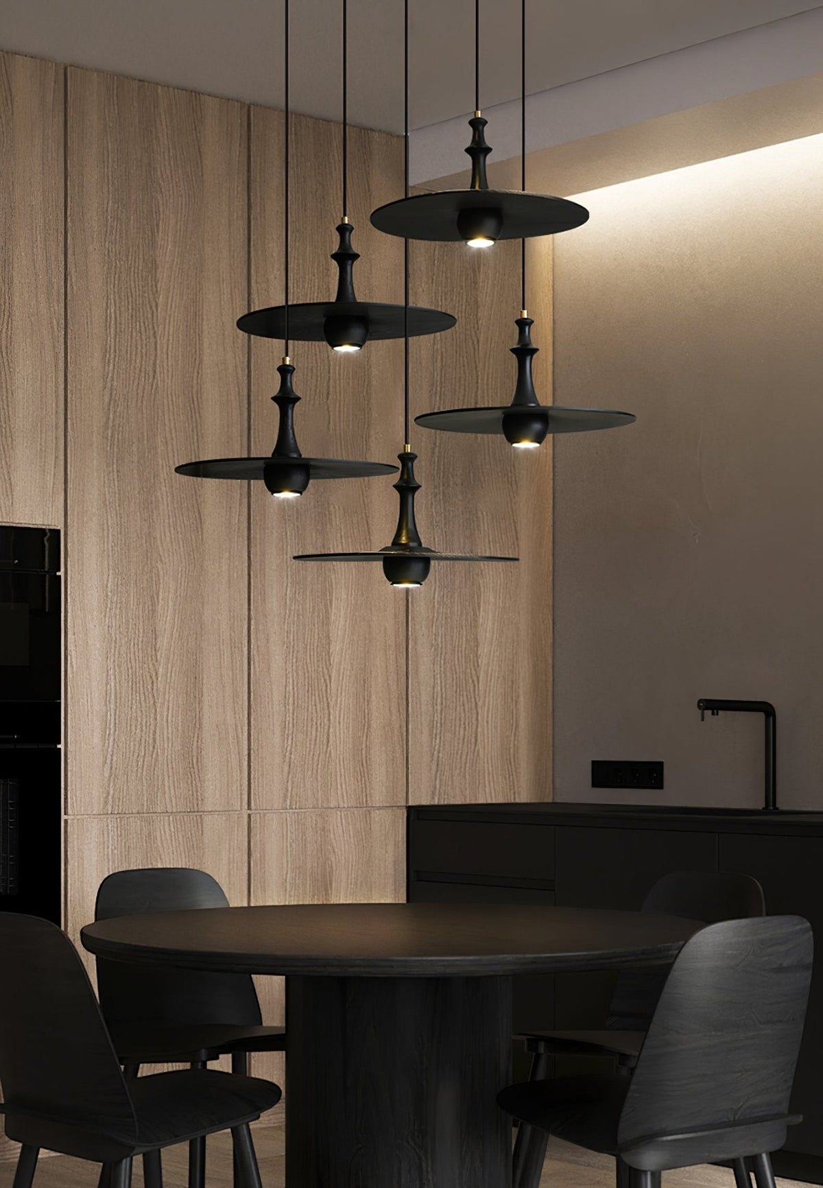 Spindle houten hanglamp met draaiend ontwerp