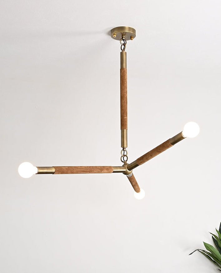 Solireon moderne kroonluchter met lineaire messing en leer