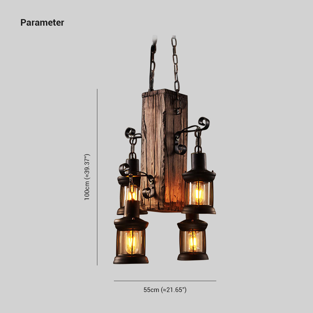 Brio Vintage Rechthoekige Hanglamp, Metal/Houten Eetk/Woonkamer