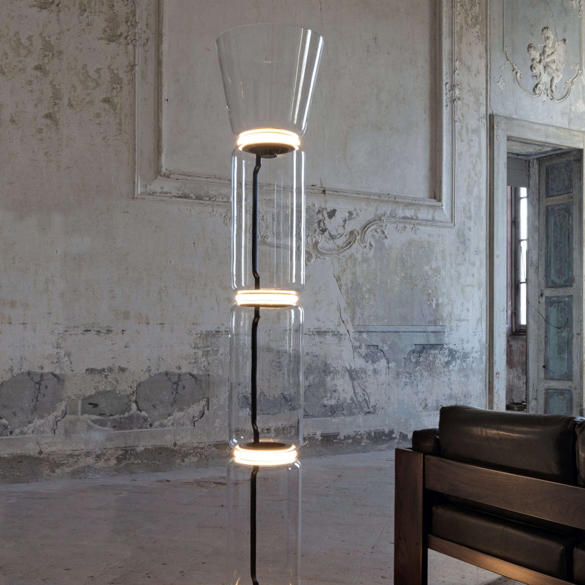 Cyrilys vloerlamp bamboe glas