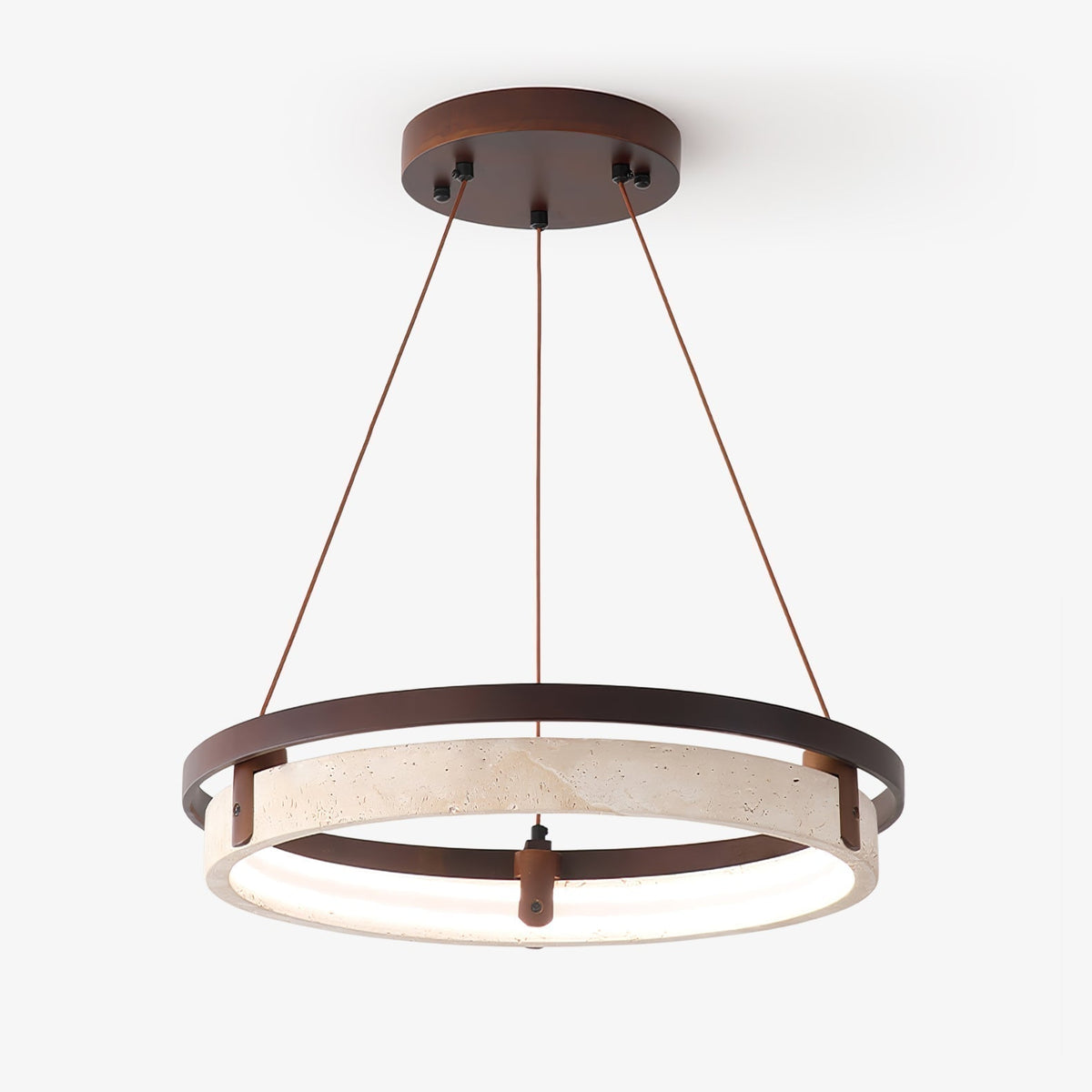 Aurix hanglamp van geel travertin en walnoothout