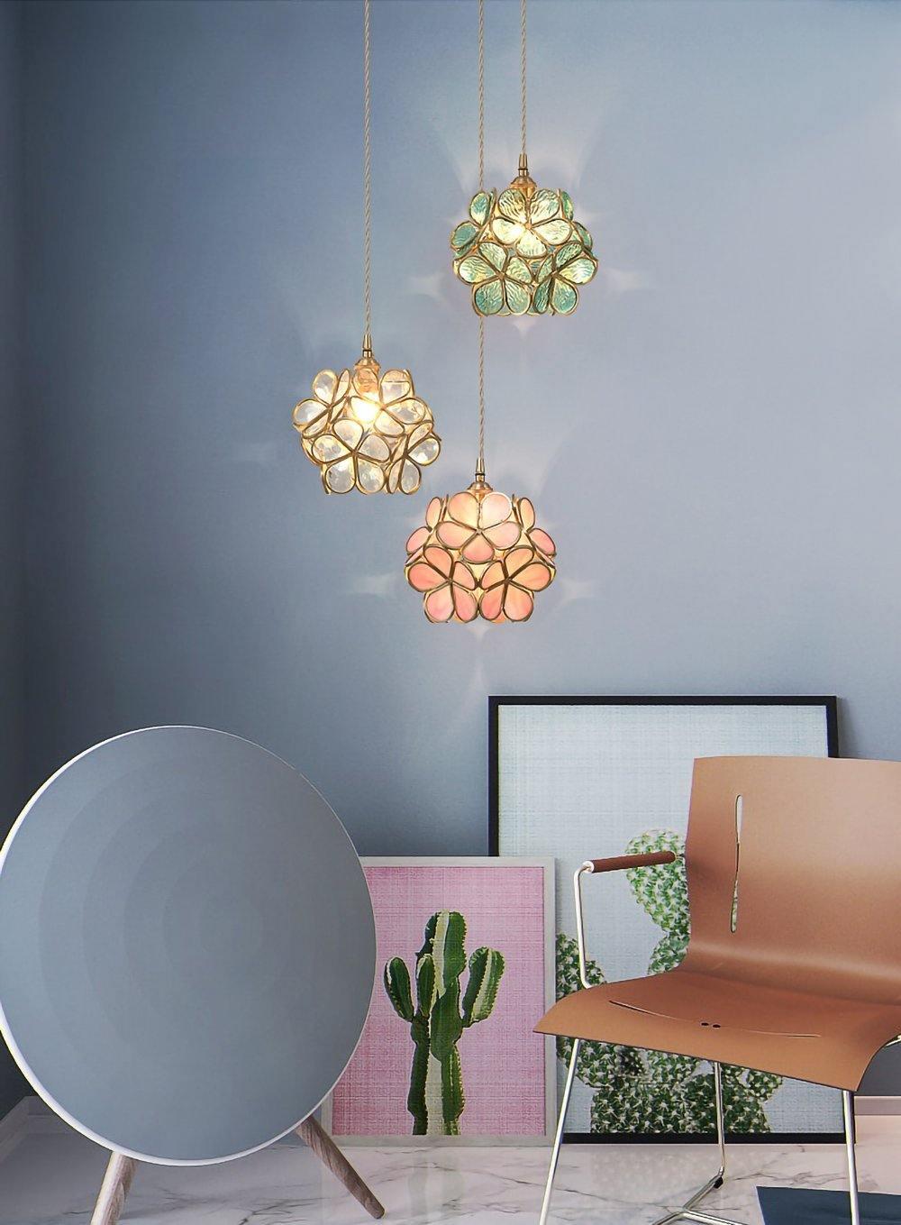 Velelise hanglamp met glazen bloemblaadjes voor keuken