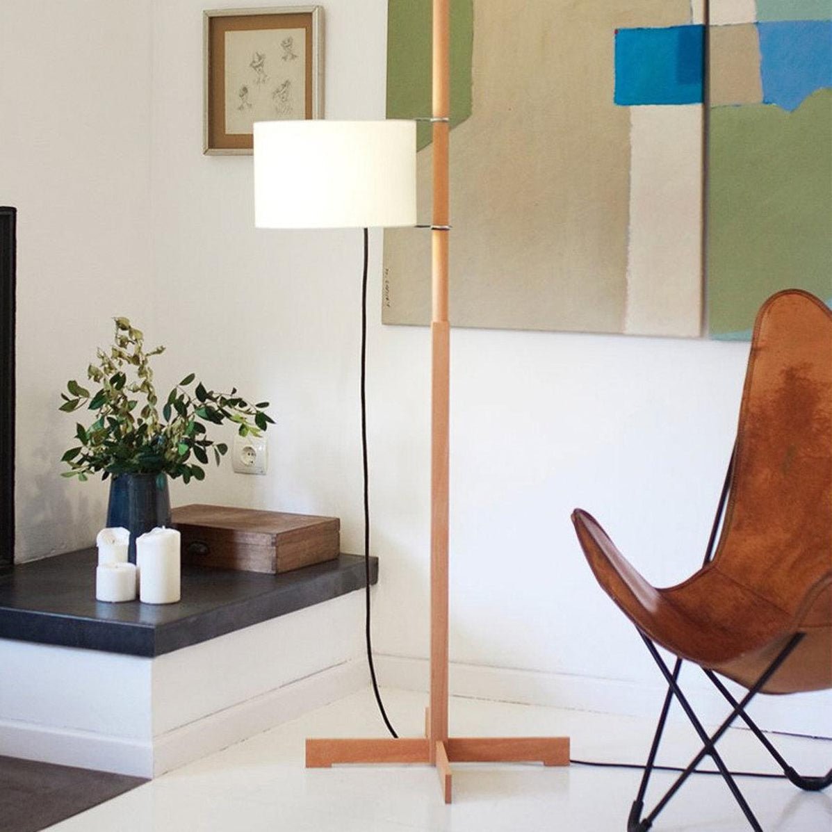 Jex Houten Stoffen vloerlamp