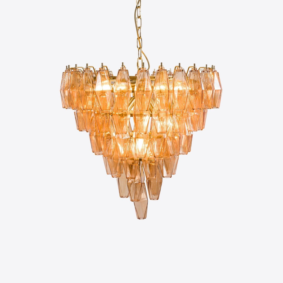 Eirenora Kroonluchter met Lagen van Roze Facettig glas in Vintage Stijl
