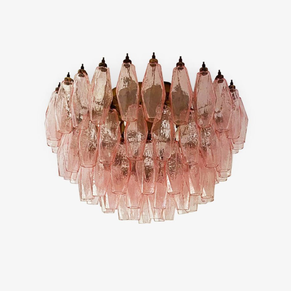 Evix plafondlamp van glas roze rhombusglas gelaagd vintage elegantie