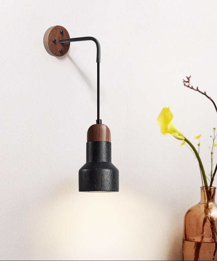 Alcarion Vintage Zwart travertin Riet wandlamp