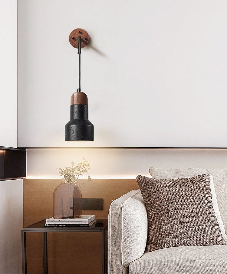 Alcarion Vintage Zwart travertin Riet wandlamp