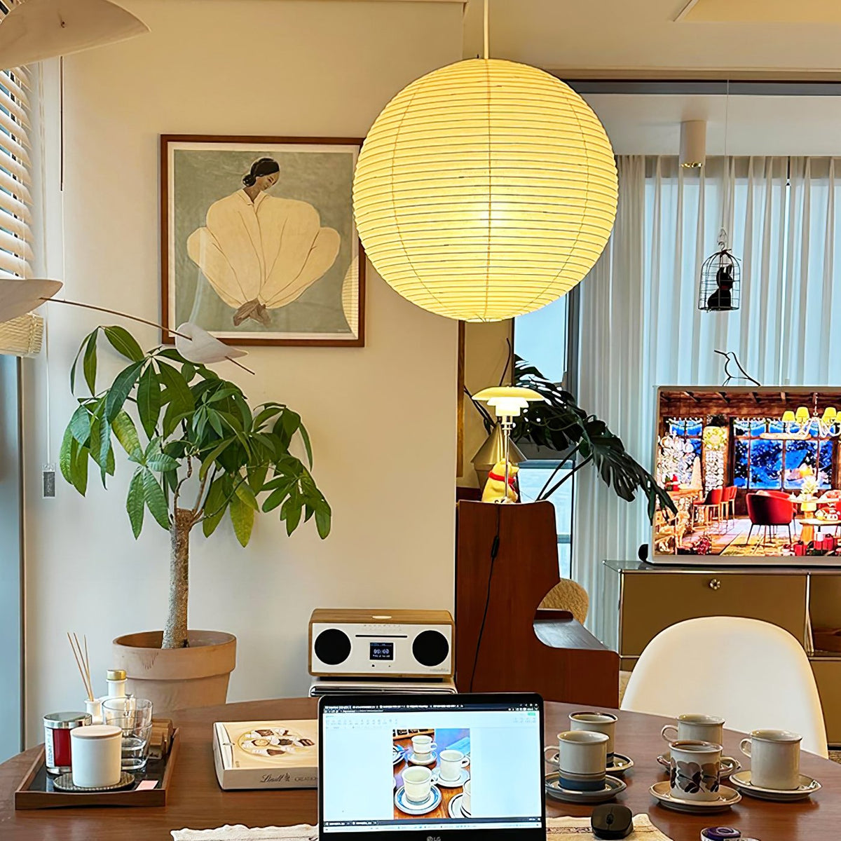 Noveno hanglamp met Washi-papier rond