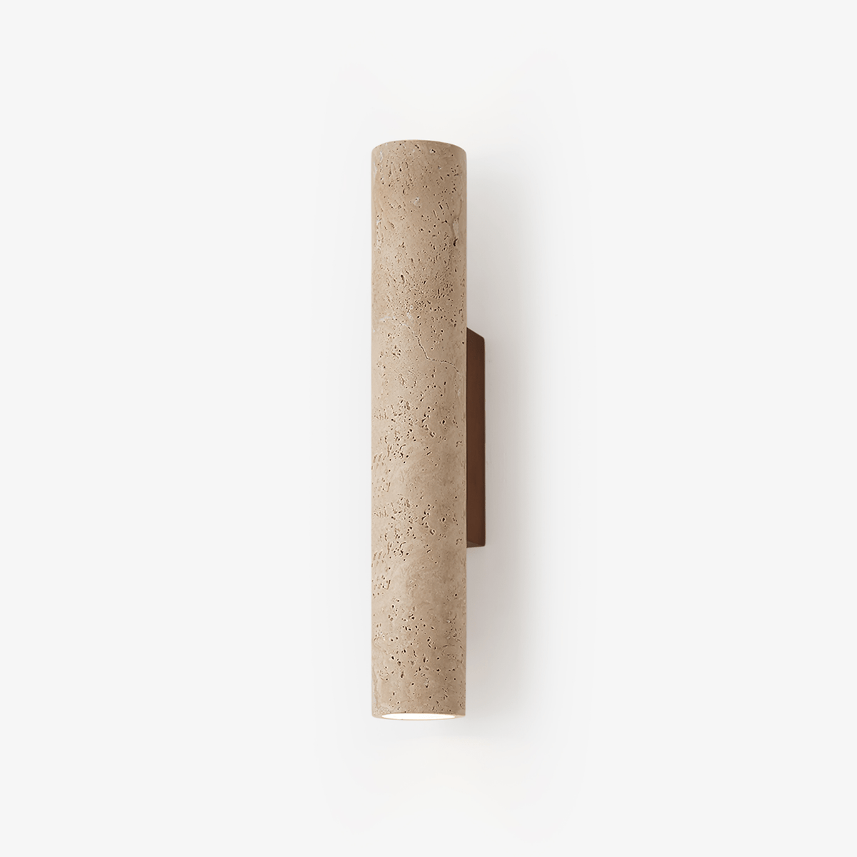 Seranise slanke cilindervormige wandlamp van geel travertin