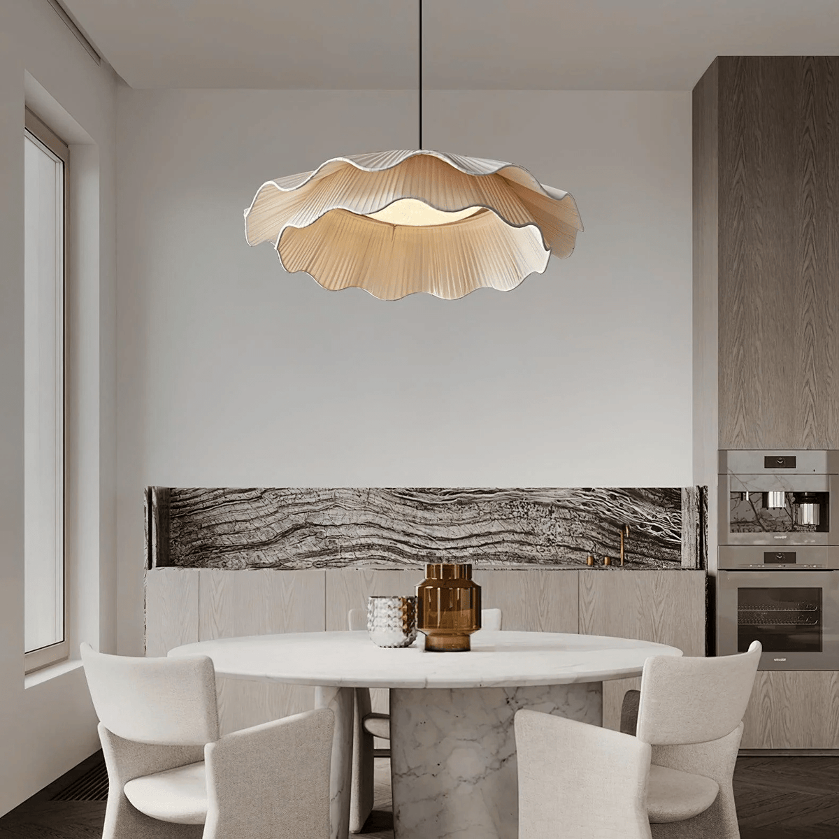 Ellorel elegantie Wave messing hanglamp met stoffen kap