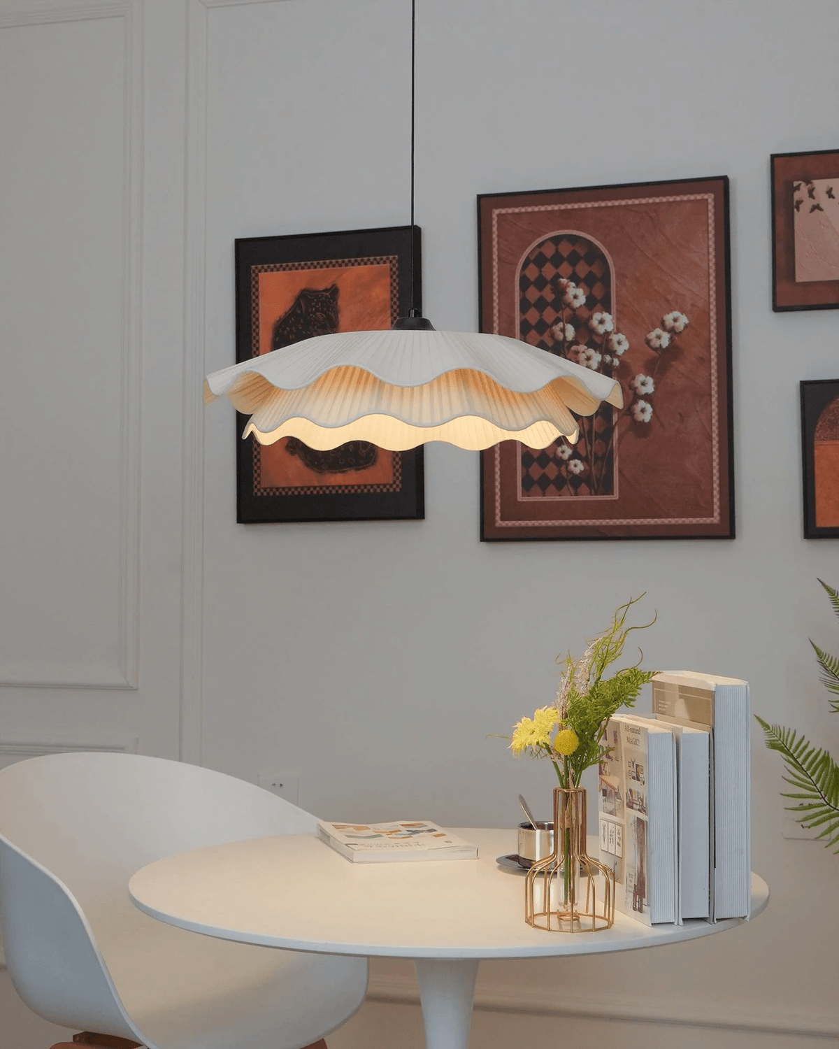 Ellorel elegantie Wave messing hanglamp met stoffen kap