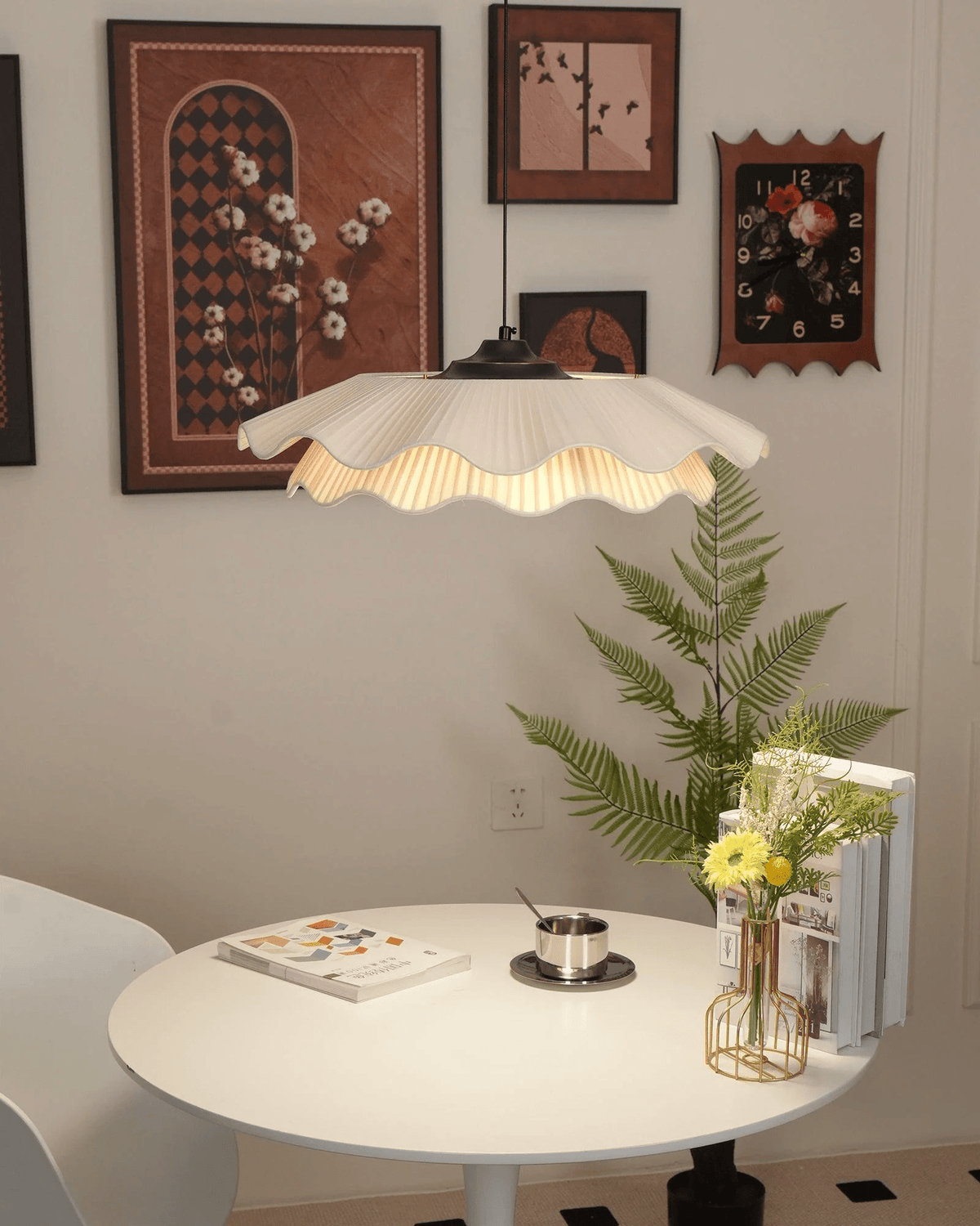 Ellorel elegantie Wave messing hanglamp met stoffen kap