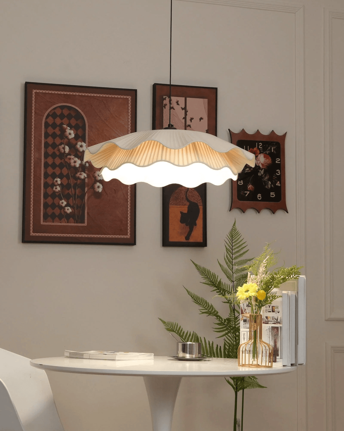Ellorel elegantie Wave messing hanglamp met stoffen kap
