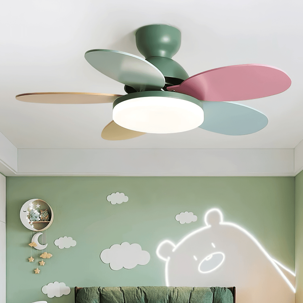 Eireise kleurrijke plafondventilator met lamp voor de kinderkamer
