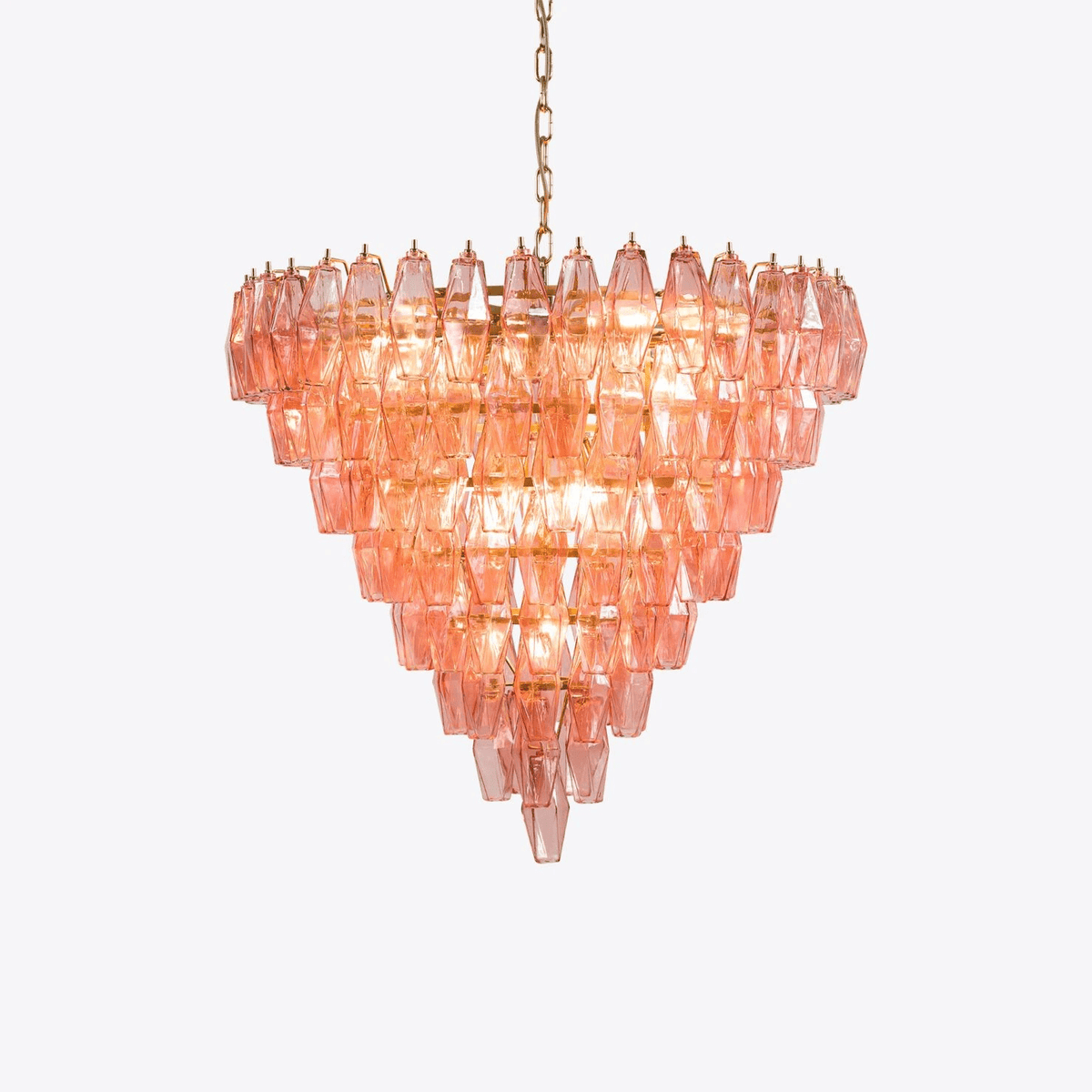 Eirenora Kroonluchter met Lagen van Roze Facettig glas in Vintage Stijl