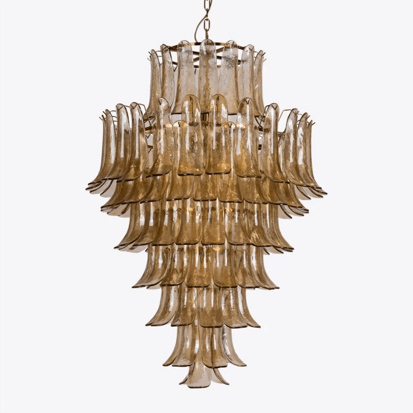 Lykne kroonluchter van met amberkleurige Murano-glas bloemblaadjes in mid-century stijl