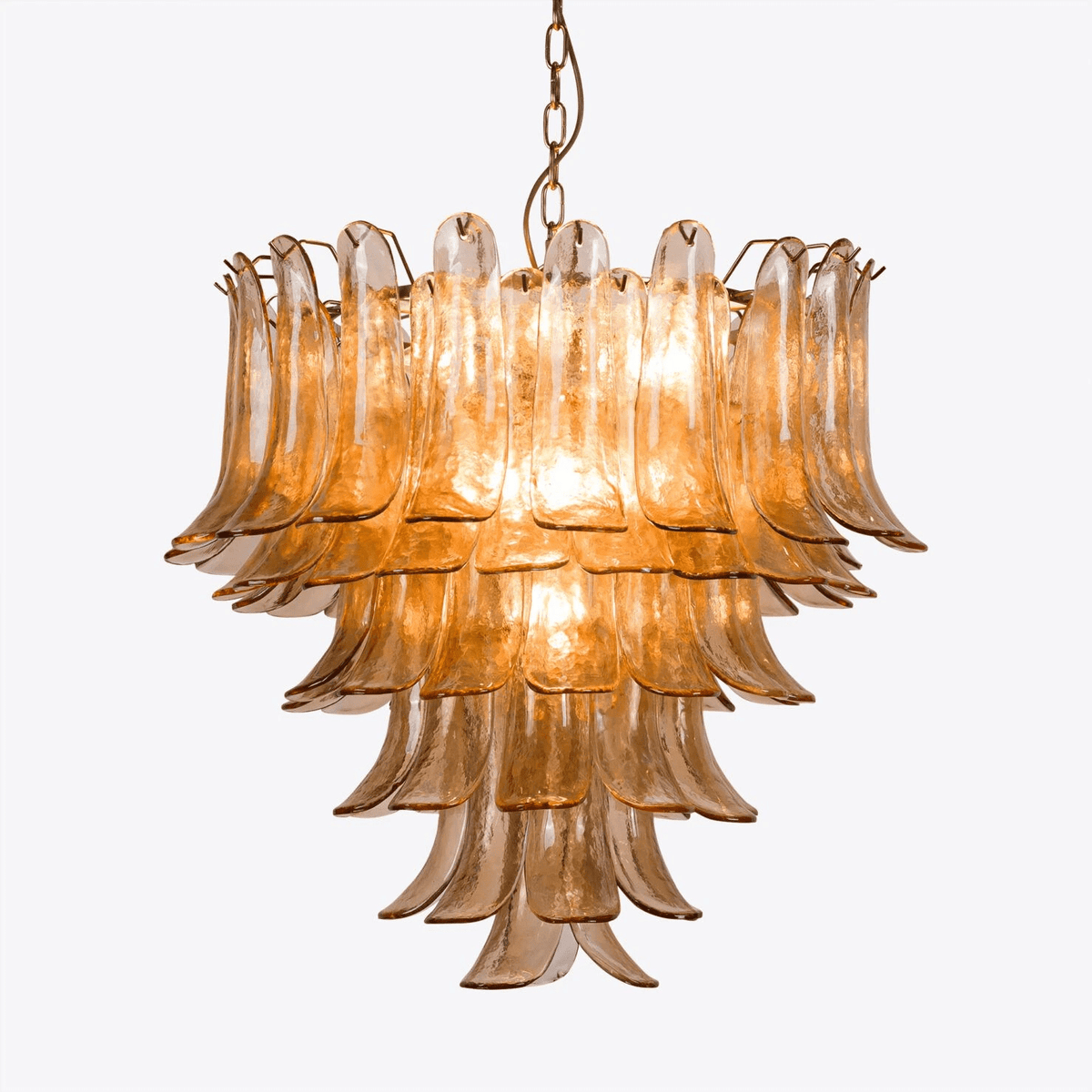 Lykne kroonluchter van met amberkleurige Murano-glas bloemblaadjes in mid-century stijl