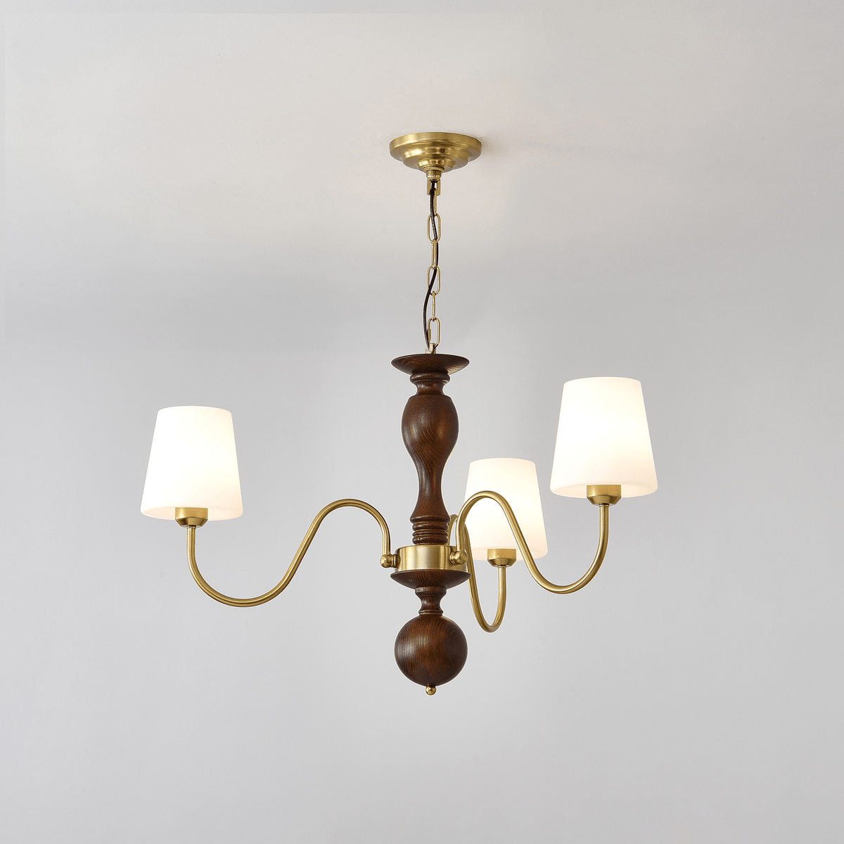 Vivena Kroonluchter messing Hout Rustiek Vintage