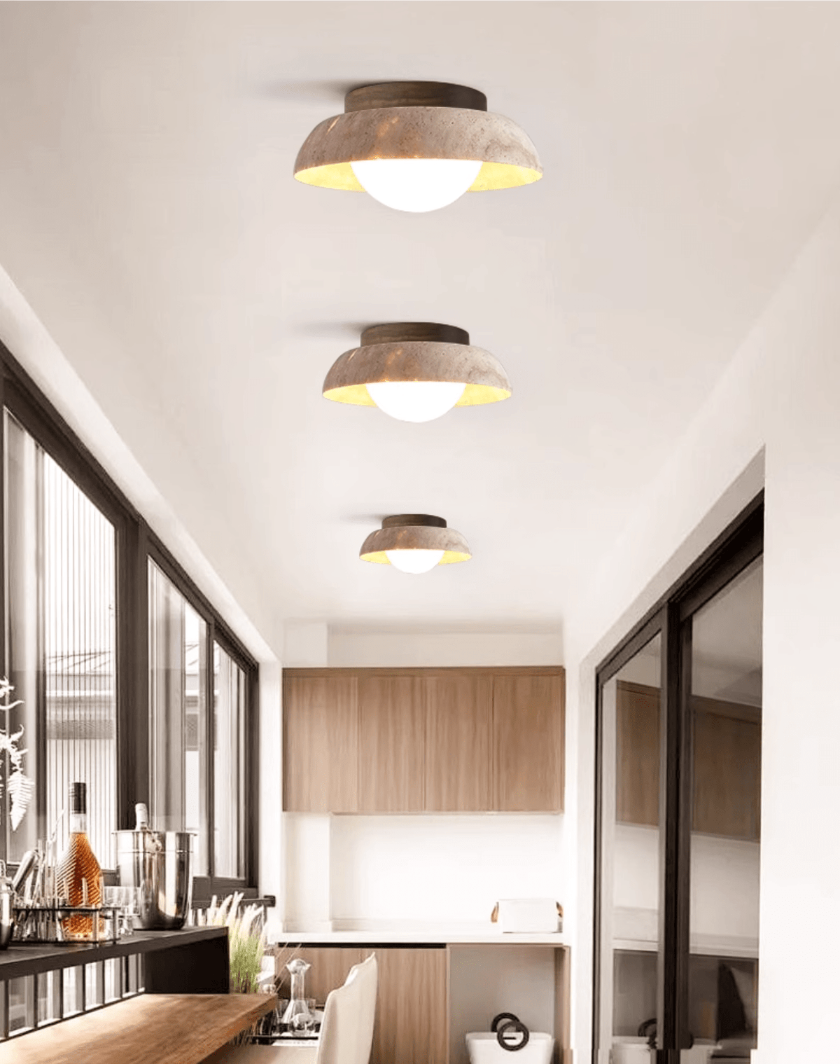 Anya Disc-koepelvormige travertin plafondlamp