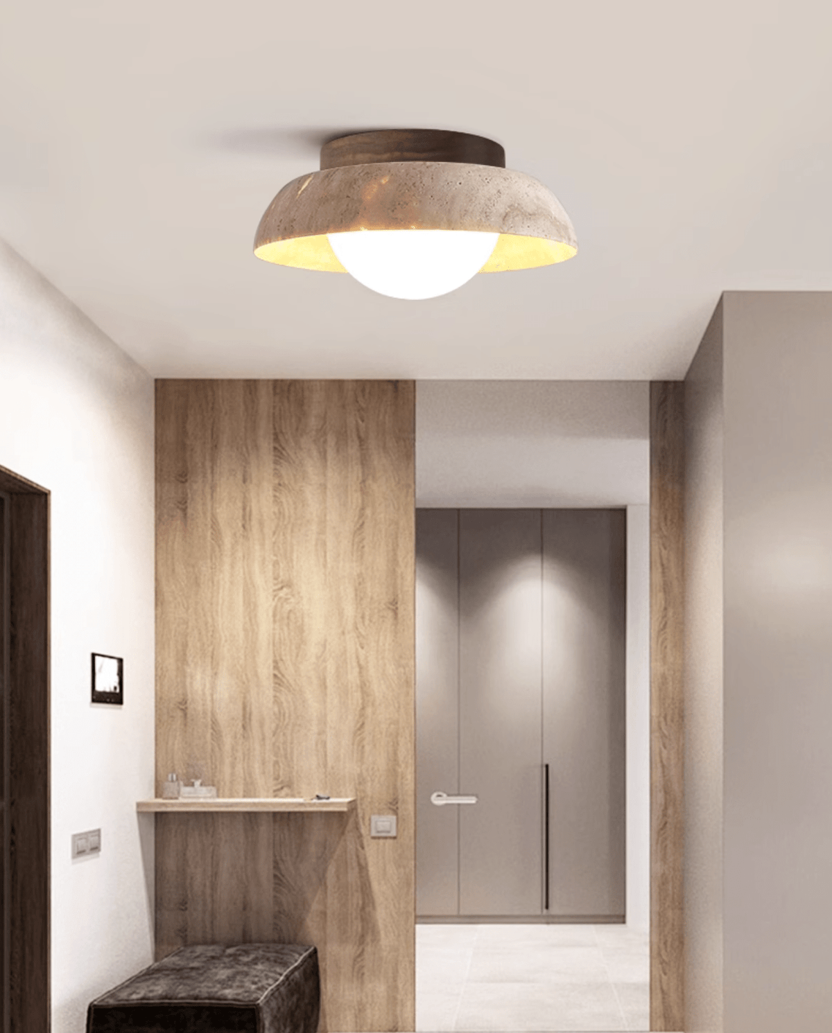 Anya Disc-koepelvormige travertin plafondlamp