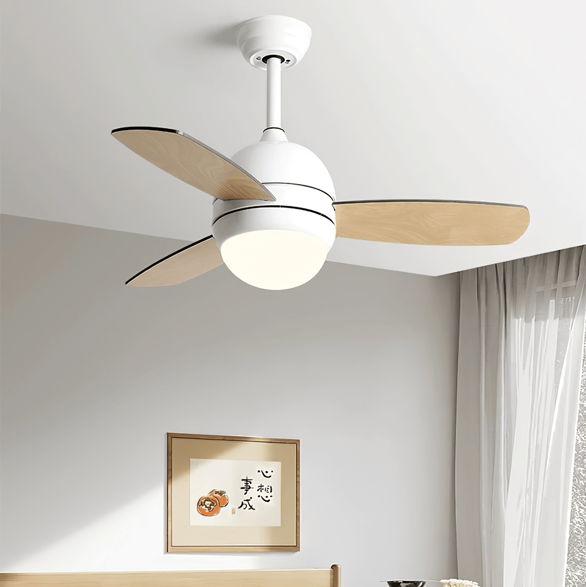 Vevo Minimalistische plafondventilator met verlichting in wit en houtnerf