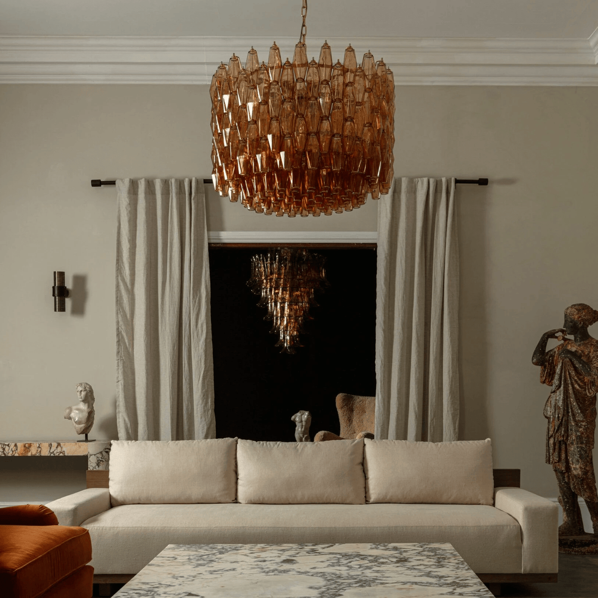 Celenella Kroonluchter van glas Cilinder Amberglas Elegante Goudkleurige Afwerking