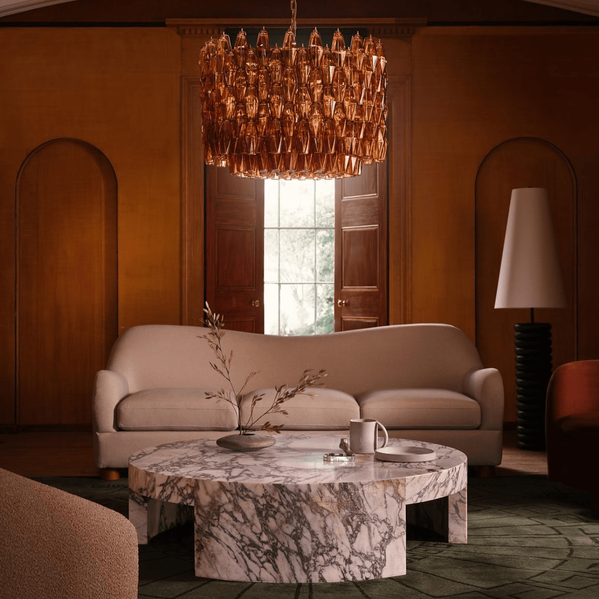 Celenella Kroonluchter van glas Cilinder Amberglas Elegante Goudkleurige Afwerking