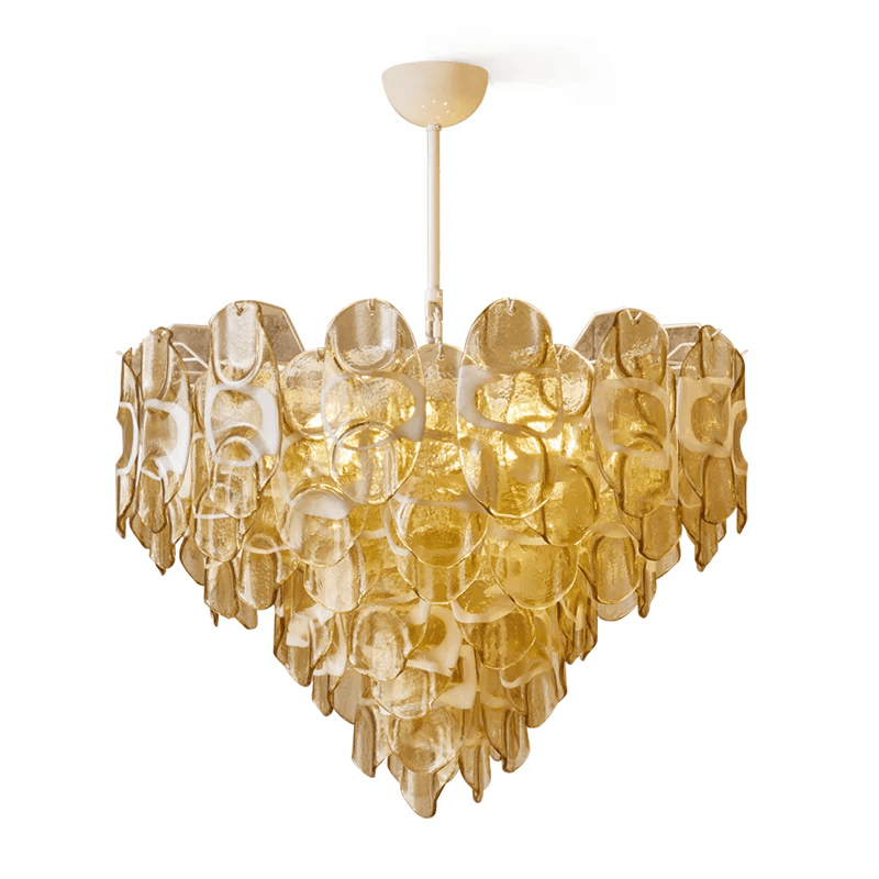 Celuora kroonluchter met gelaagde amberkleurige Murano-glas ovaalvormige druppels